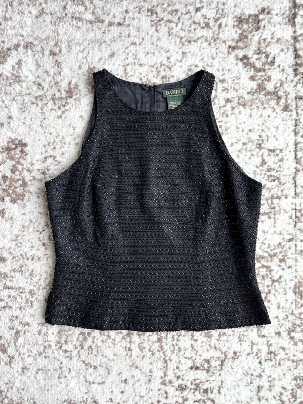 Vintage Y2K Danier 100% Silk Beaded Sequin Sleeveless Dressy Top